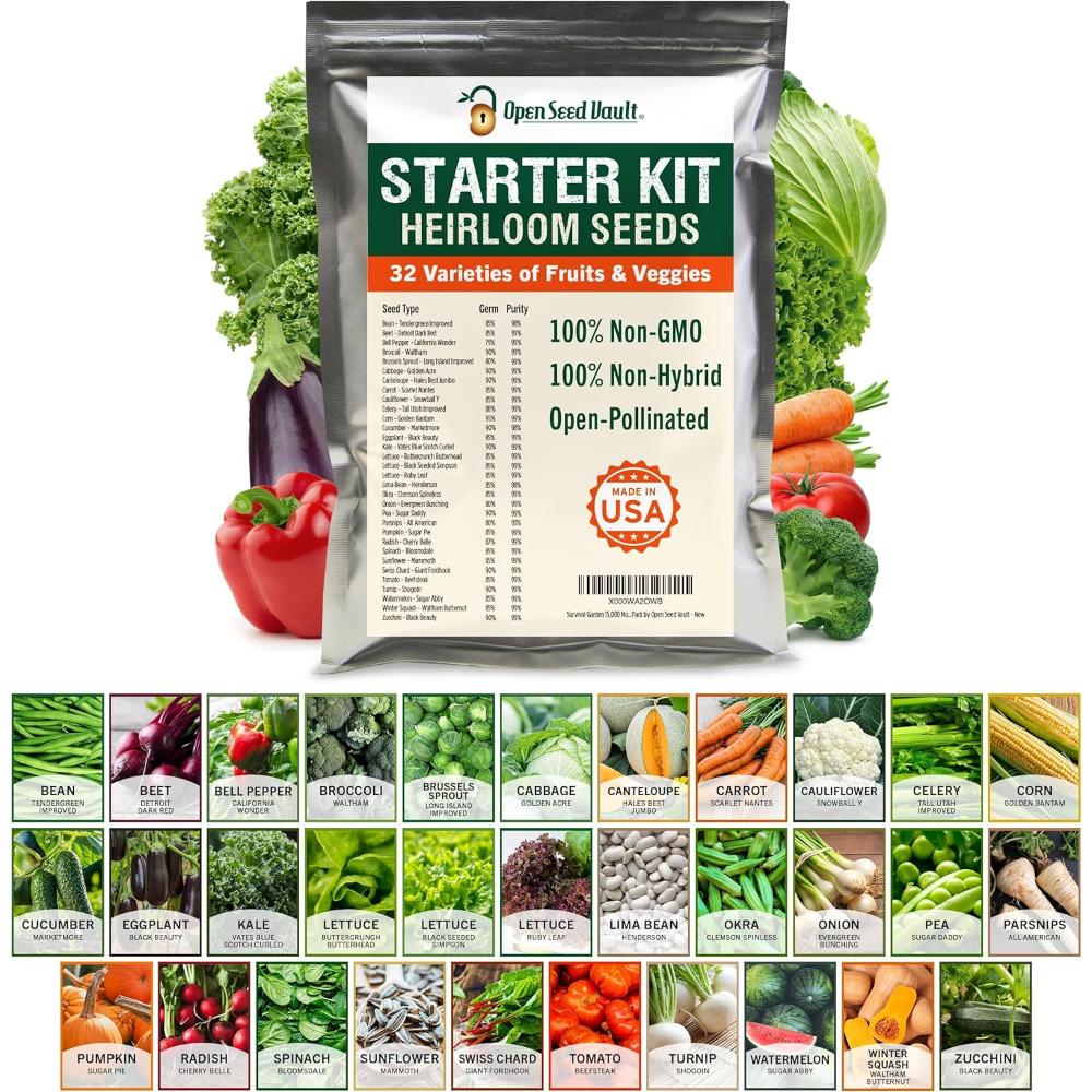 Open Seed Vault 32-Variety 15,000 Non-GMO Heirloom Seeds