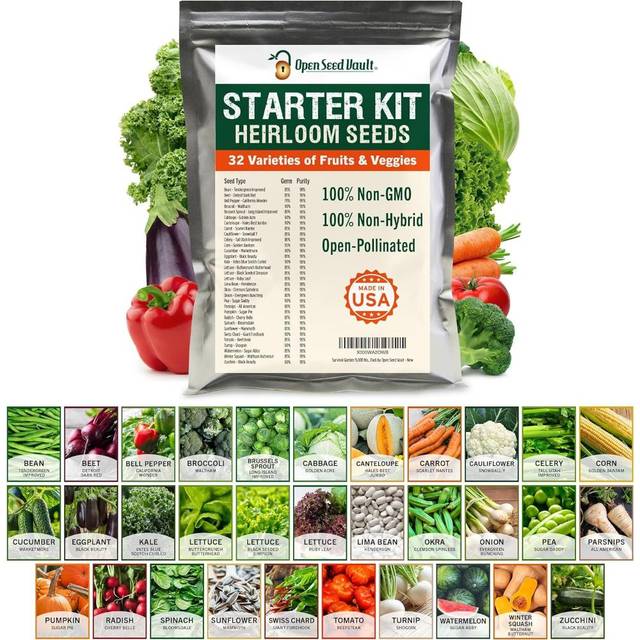 Open Seed Vault 32-Variety 15,000 Non-GMO Heirloom Seeds