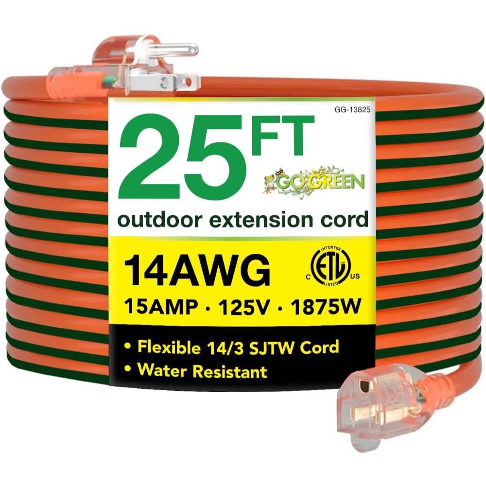 Go Green Power 25' 14/3 SJTW Lighted Outdoor Extension Cord