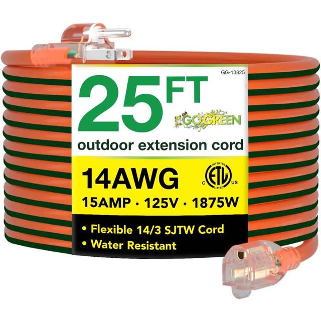 Go Green Power 25' 14/3 SJTW Lighted Outdoor Extension Cord
