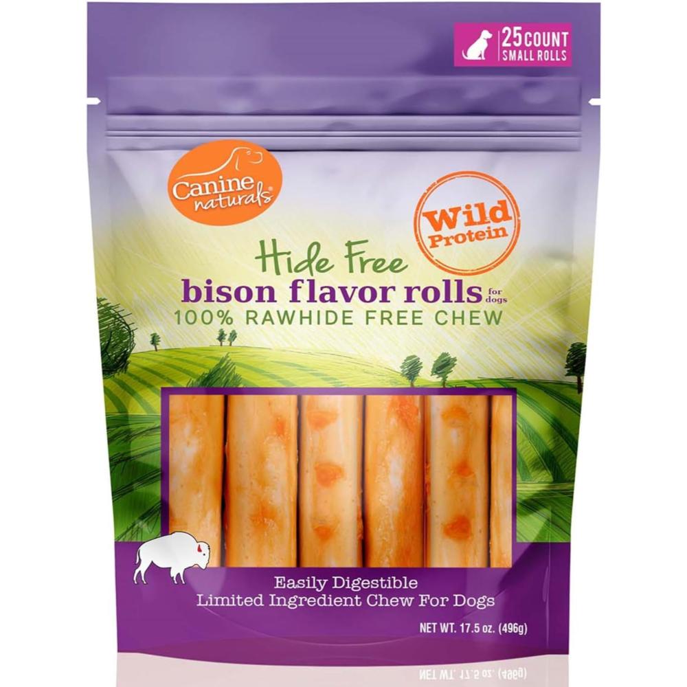 25-Pack Canine Naturals Bison Chew Rawhide Free Dog Treats (2.5")