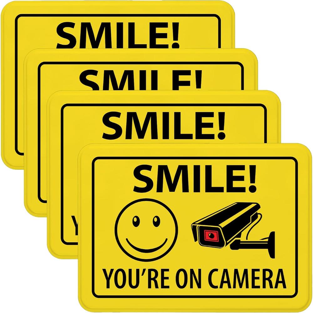4-Pack Excello Smile Security Surveillance Plastic Sign