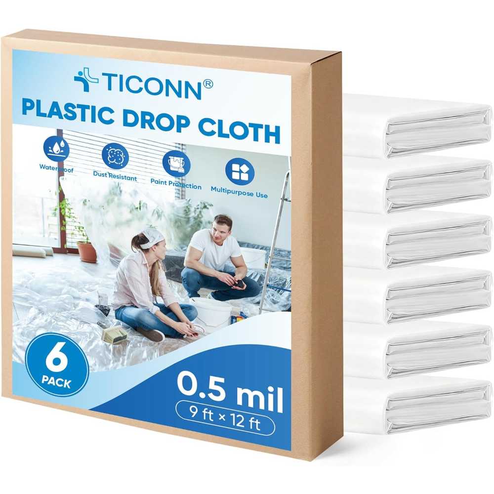 6-Pack Ticonn 12' x 9' Plastic Drop Cloth