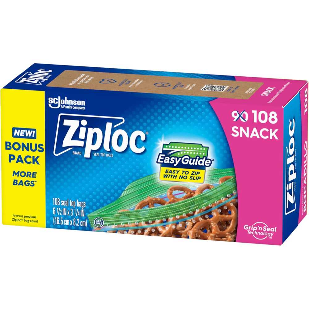 108-Pack Ziploc Snack Bags w/ EasyGuide Texture