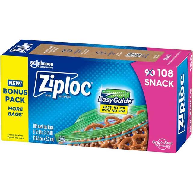 108-Pack Ziploc Snack Bags w/ EasyGuide Texture