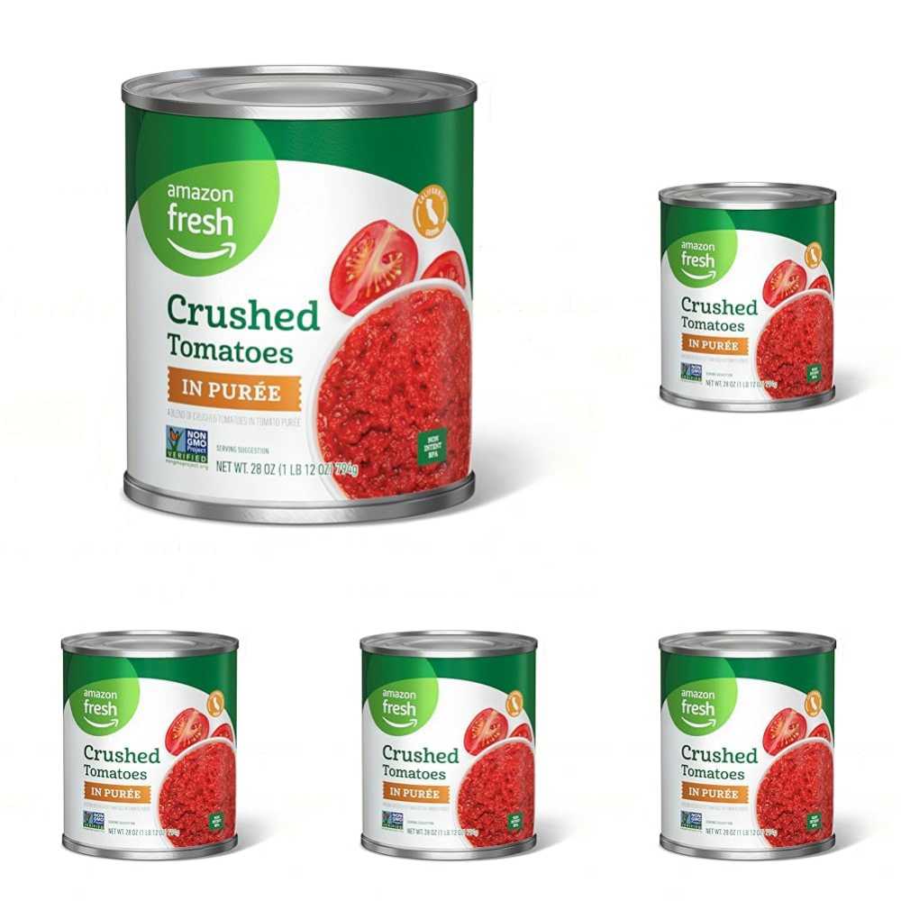 5-Pack Amazon Fresh Crushed Canned Tomatoes in Purée, 28 oz.