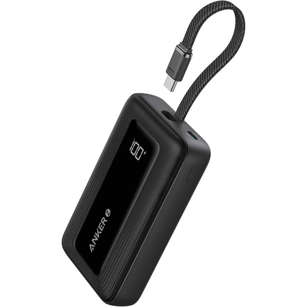 Anker Zolo 10,000mAh 30W Compact Power Bank w/ Built-in USB-C Cable