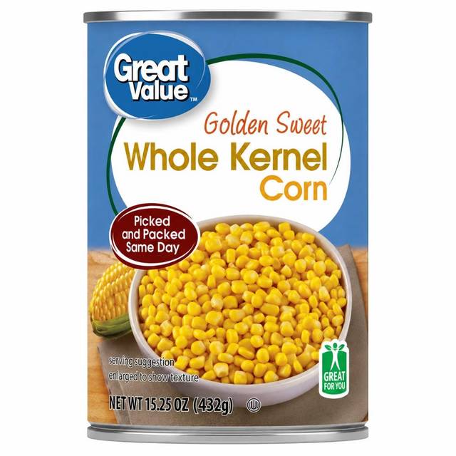 Great Value Golden Sweet Whole Kernel Corn, 15.25 oz.