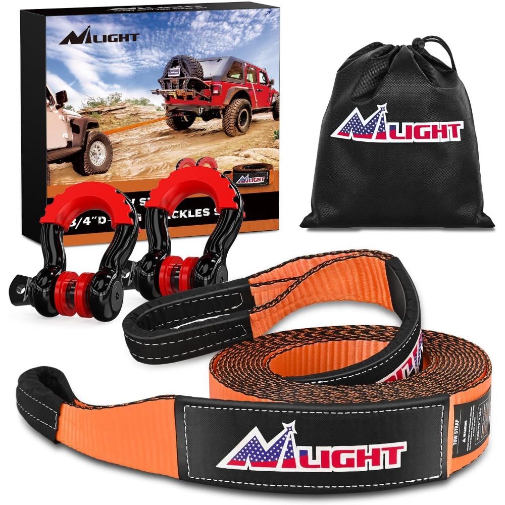 Nilight 31,500 lb. 3" x 20' Recovery Tow Strap Kit w/ 2x Anti-Theft D-Ring Shackles