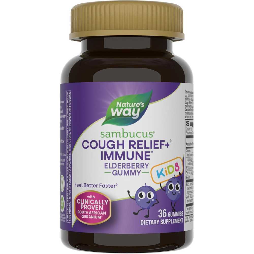 36-Pack Nature’s Way Sambucus Cough Relief+ Immune Elderberry Gummies w/ South African Geranium
