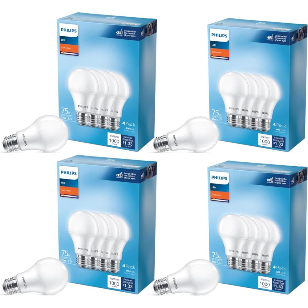 16-Pack Phillips 75-Watt Equivalent A19 LED Light Bulb (Soft White)