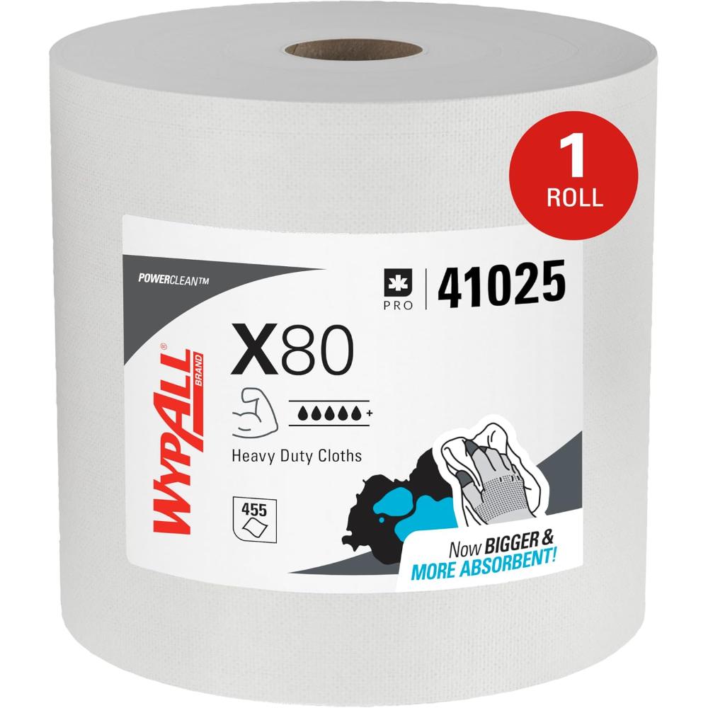 WypAll PowerClean X80 Heavy Duty Clothes Jumbo Roll (455 Sheets)