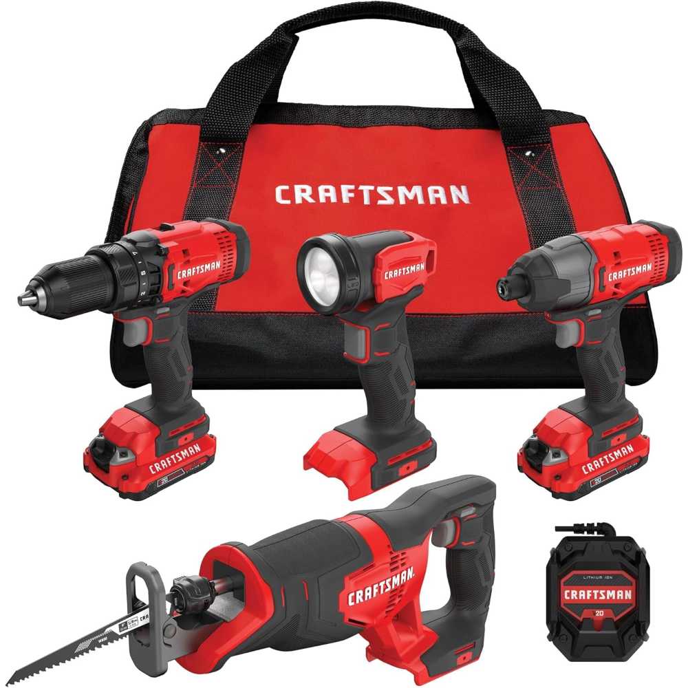 Craftsman V20 4-Tool Power Tool Combo Kit w/ 2x Batteries & Charger