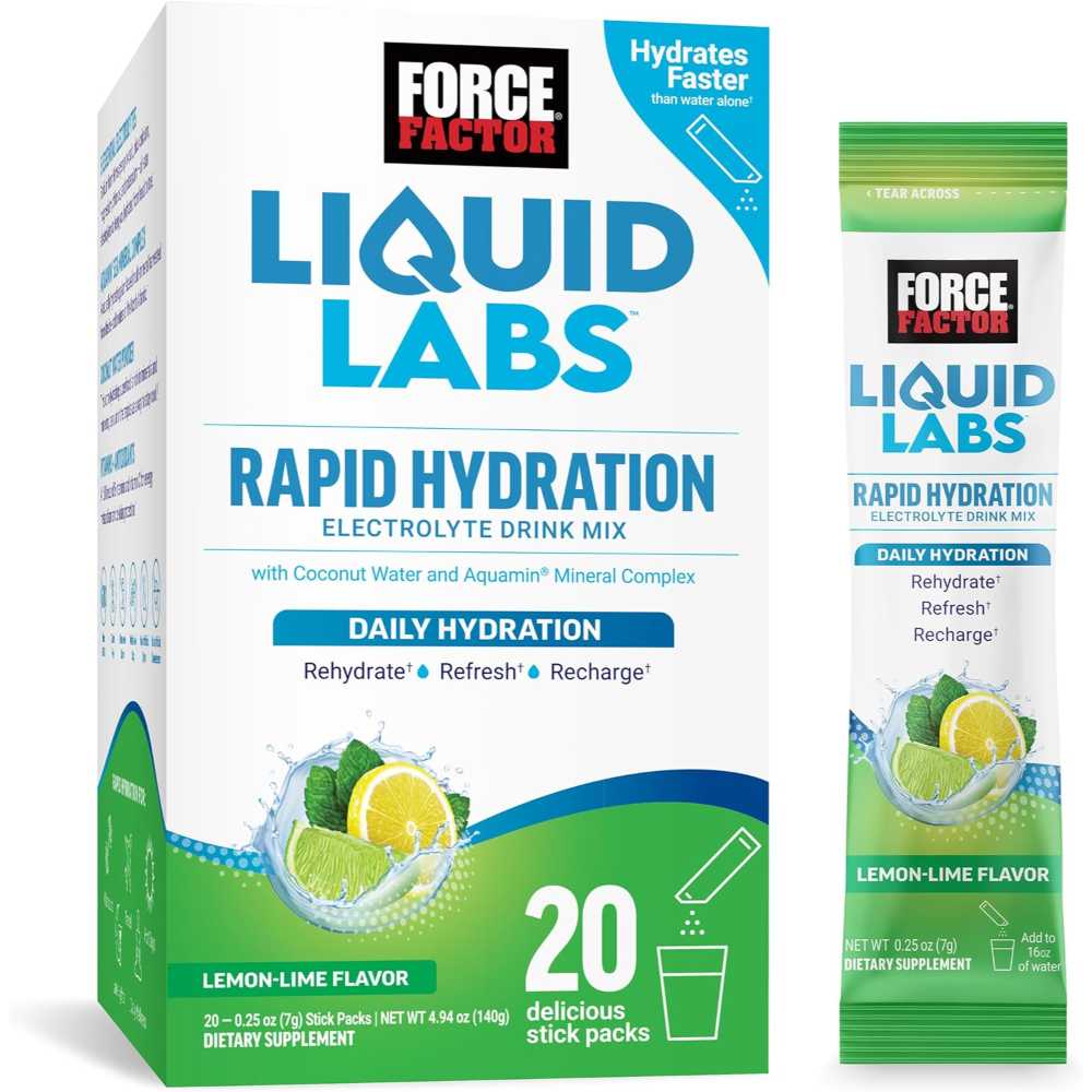 20-Pack FORCE FACTOR Liquid Labs Electrolytes Powder Packets (Fruit Punch or Lemon Lime)