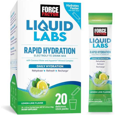 20-Pack FORCE FACTOR Liquid Labs Electrolytes Powder Packets (Fruit Punch or Lemon Lime)