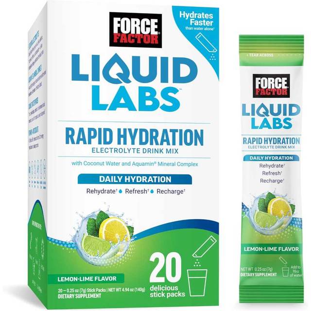 20-Pack FORCE FACTOR Liquid Labs Electrolytes Powder Packets (Fruit Punch or Lemon Lime)