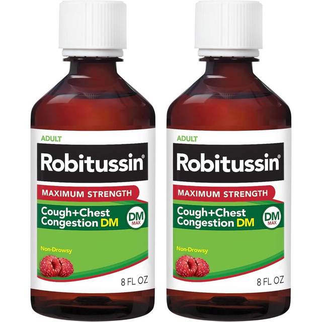 2-Pack Robitussin Adult Cough Plus Chest Congestion DM Max, 8 oz. (Raspberry)