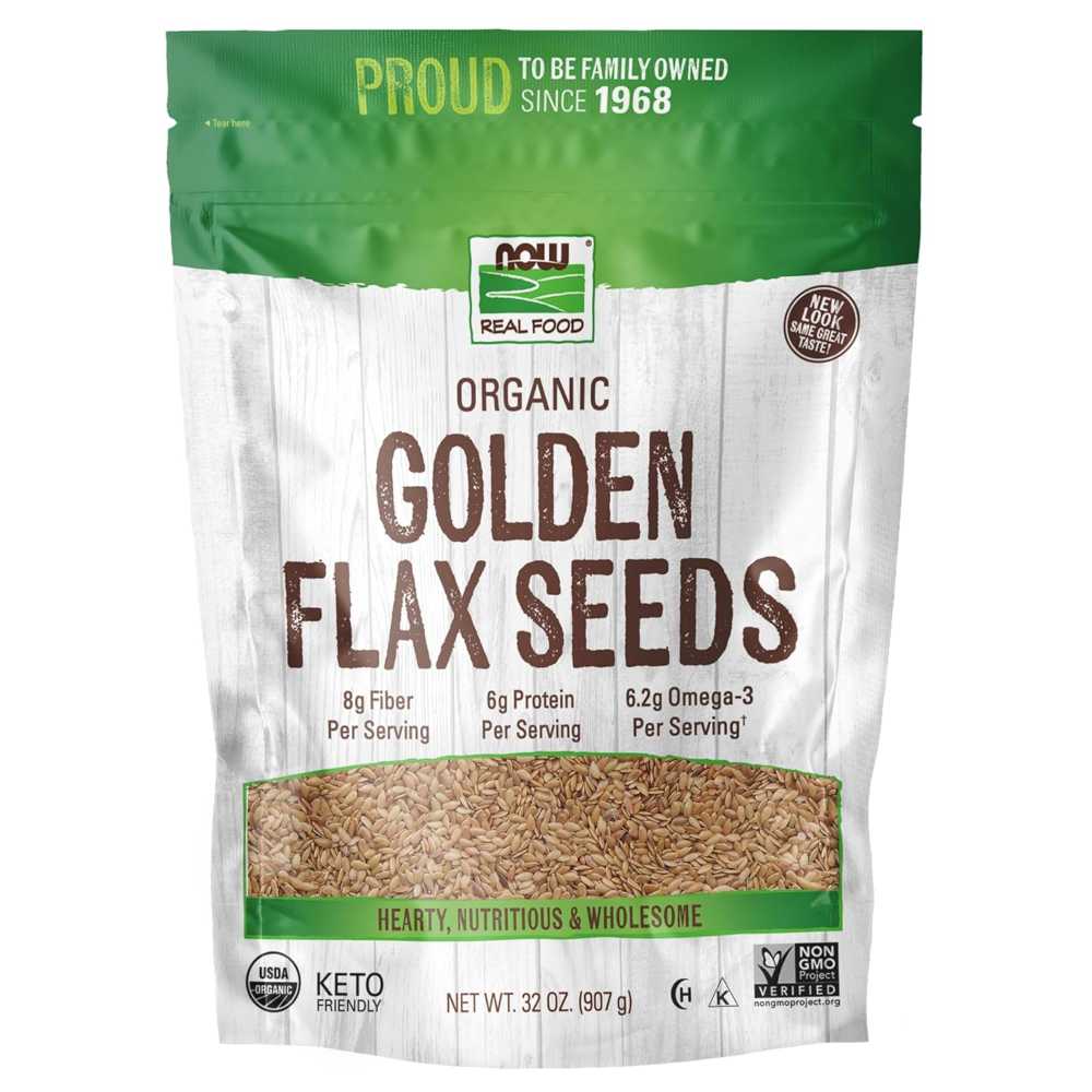 NOW Foods Organic Golden Flax Seeds, 32 oz.