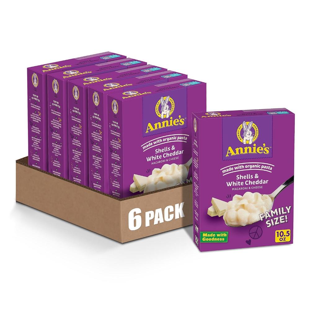 6-Pack Annie’s Family-Size White Cheddar Shells Macaroni & Cheese Dinner w/ Organic Pasta, 10.5 oz.
