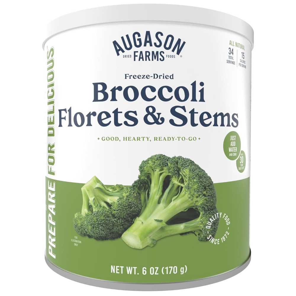 Augason Farms Freeze Dried Broccoli Florets & Stems Can