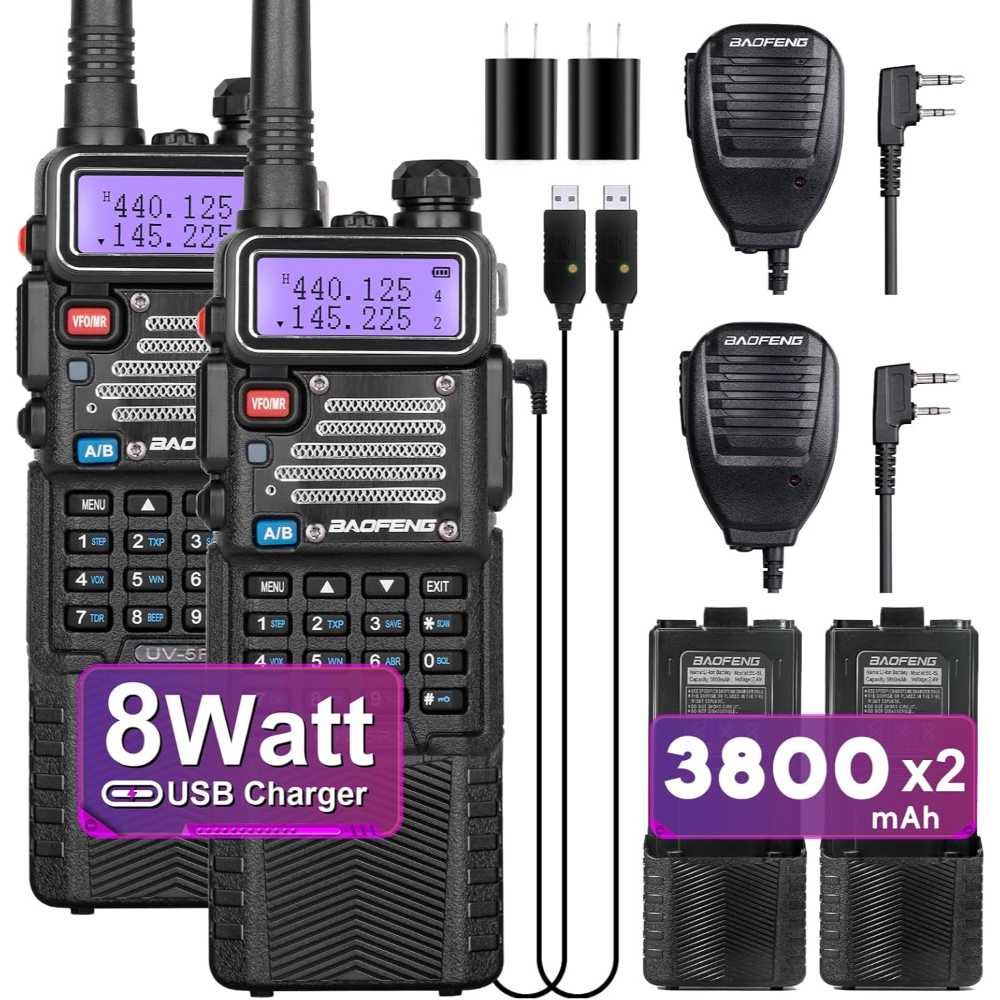 2-Pack Baofeng UV-5R 8W Ham Radio Kit w/ 3800mAh Extended Battery