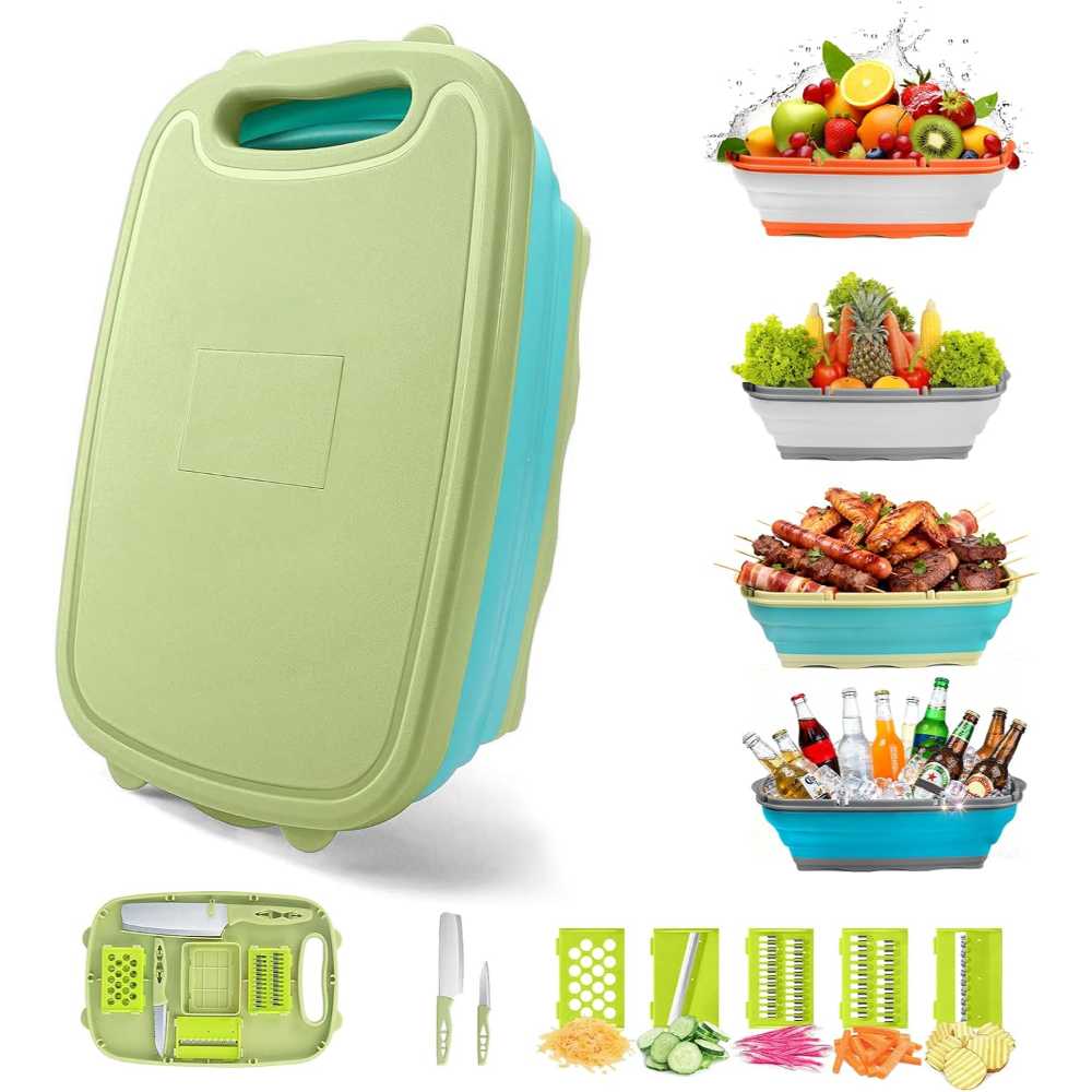 Gintan 9-In-1 Camping Cutting Board w/ Colander & Knives