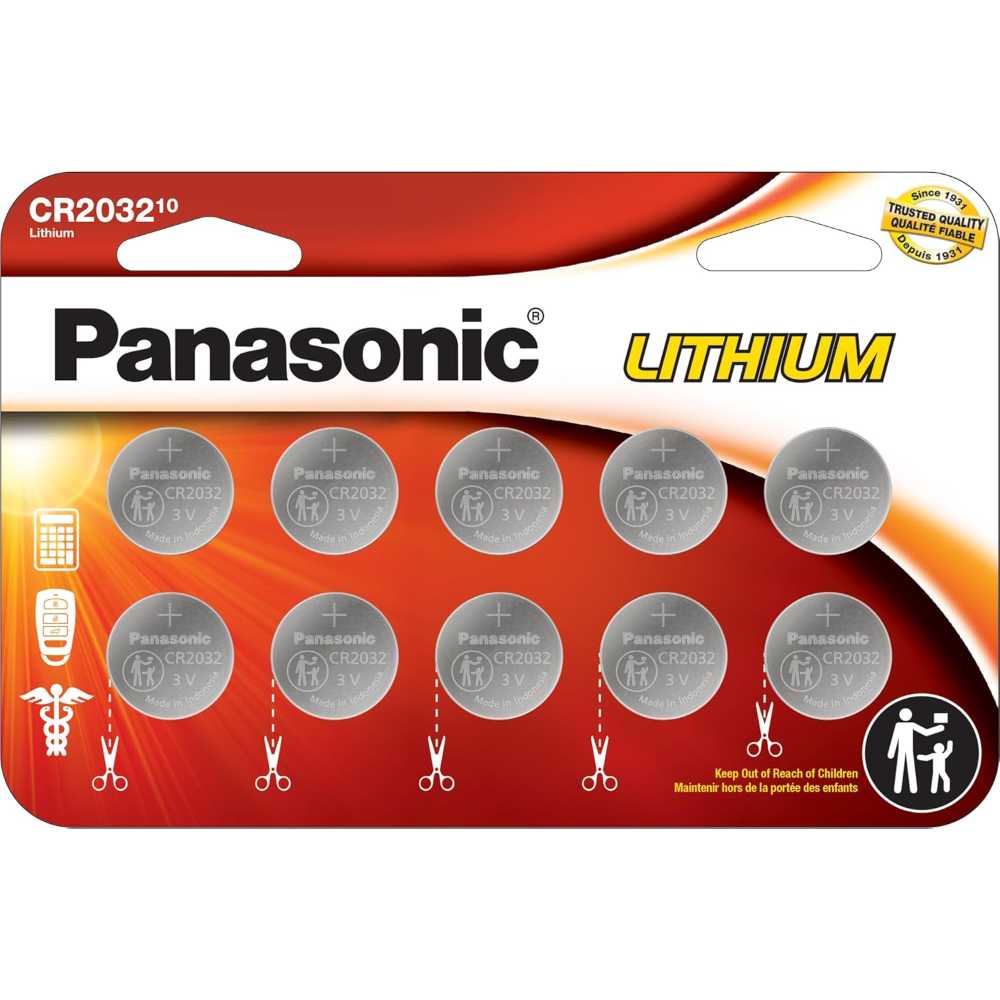 10-Pack Panasonic CR2032 Lithium Coin Cell Batteries