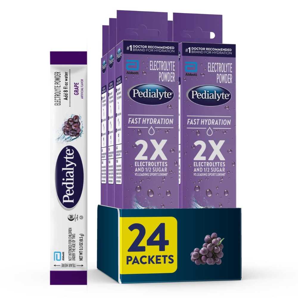 24-Pack Pedialyte Fast Hydration Electrolyte Powder Packets (Grape)