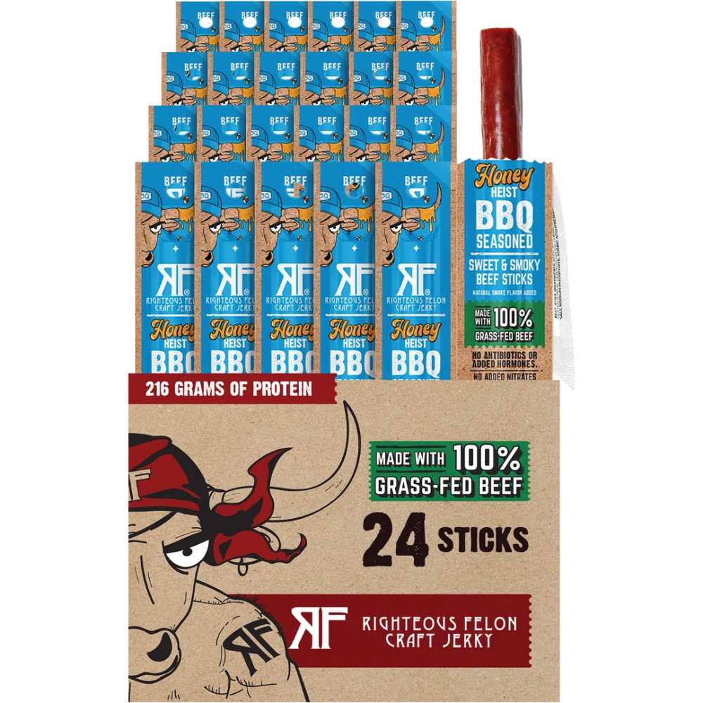 24-Pack Righteous Felon Honey Heist BBQ Beef Sticks