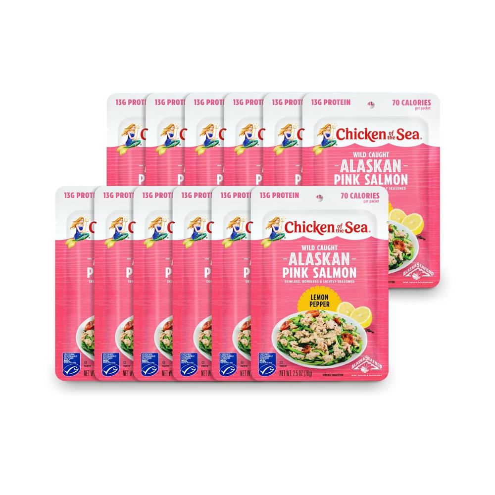 12-Pack Chicken of the Sea Wild Caught Alaskan Pink Salmon, 2.5 oz. (Lemon Pepper)