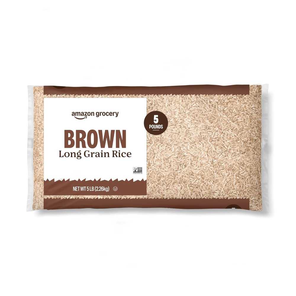 Amazon Grocery Long Grain Brown Rice, 5 lb.
