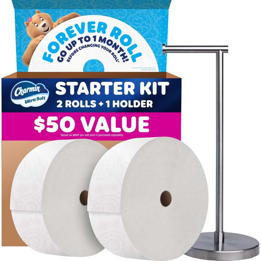 2-Pack Charmin Ultra Soft Forever Roll Toilet Paper w/ Holder (Equal to 64 Regular Rolls)