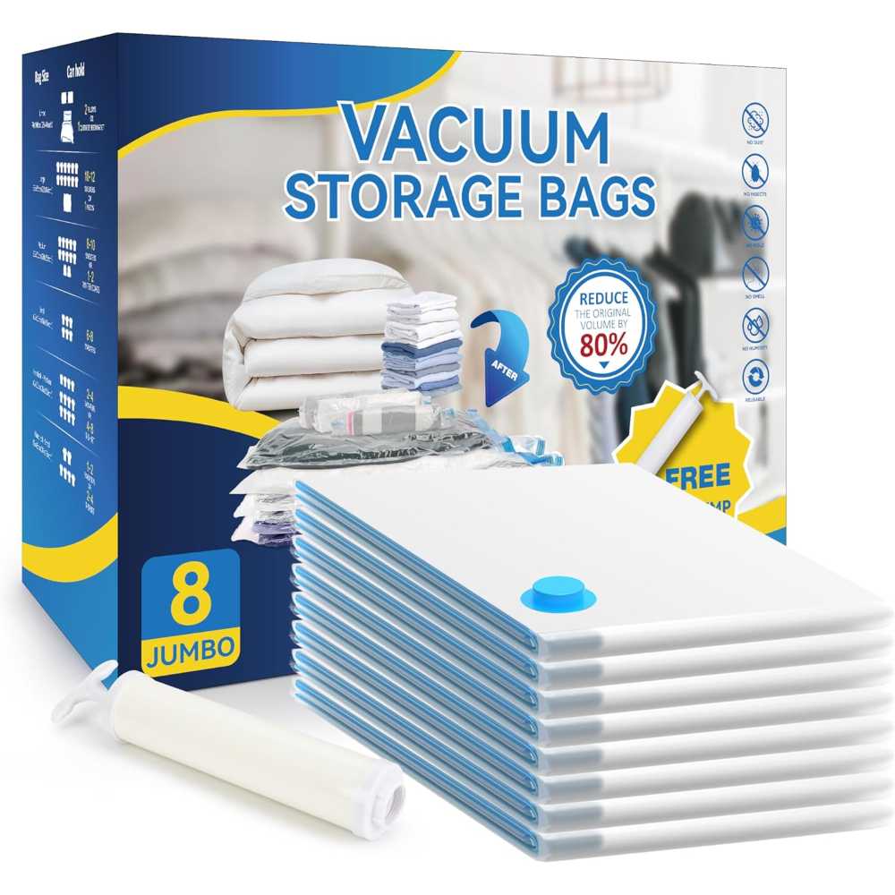 8-Pack Simple Deluxe Jumbo Space-Saving Vacuum Storage Bags w/ Hand Pump