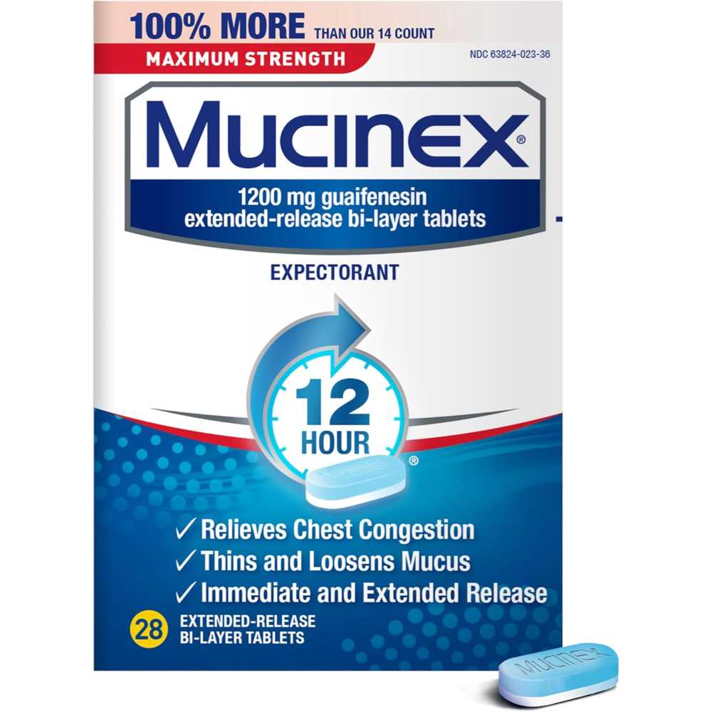 28-Pack Mucinex 12-Hour Max Strength 1200mg Guaifenesin Extended-Release Tablets
