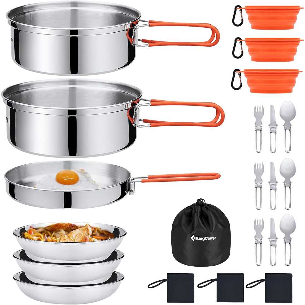 KingCamp 25-Piece Stainless Steel Camping Cookware & Mess Kit