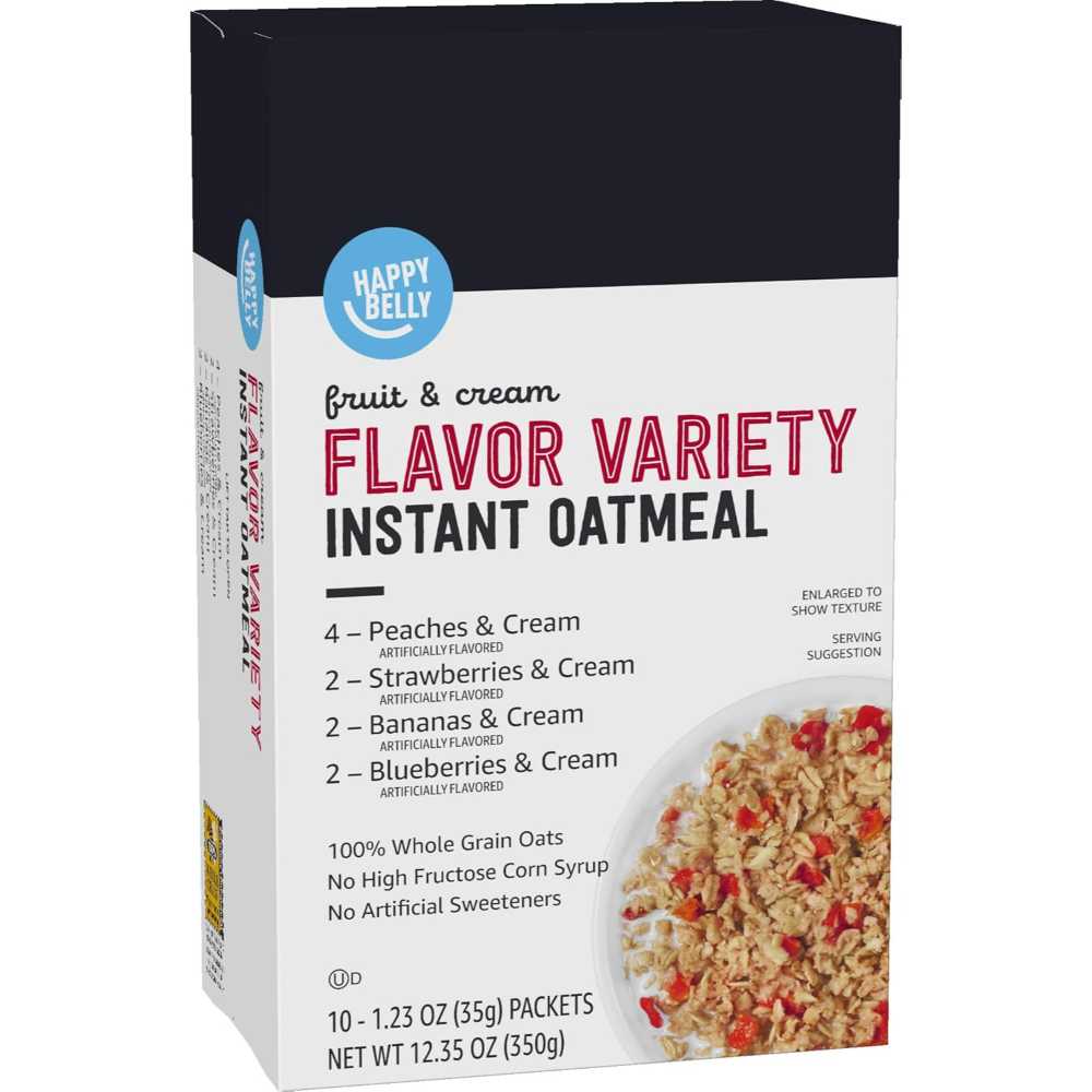 10-Pack Happy Belly Instant Oatmeal Packets (Fruit & Cream Variety Pack)