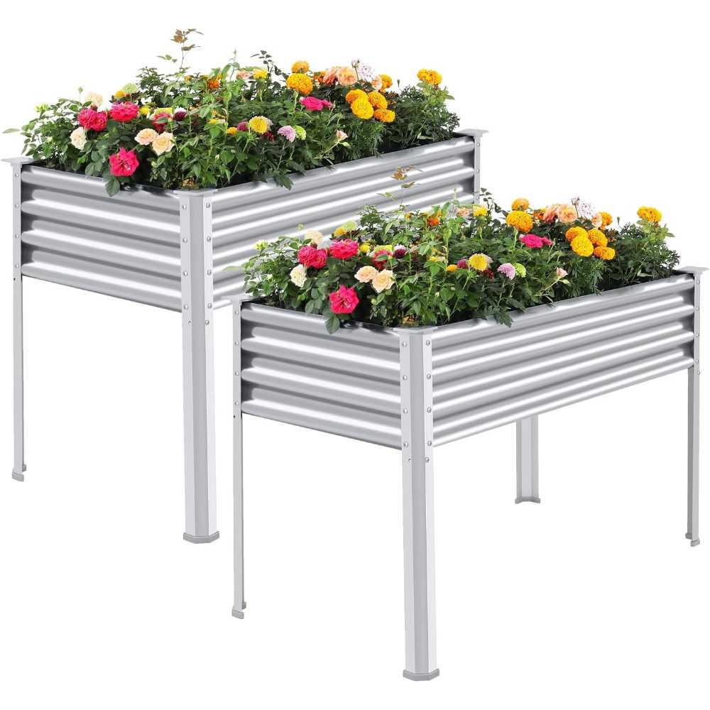 2-Pack Land Guard Elevated Galvanized Raised Garden Bed (48" x 32" x 24")
