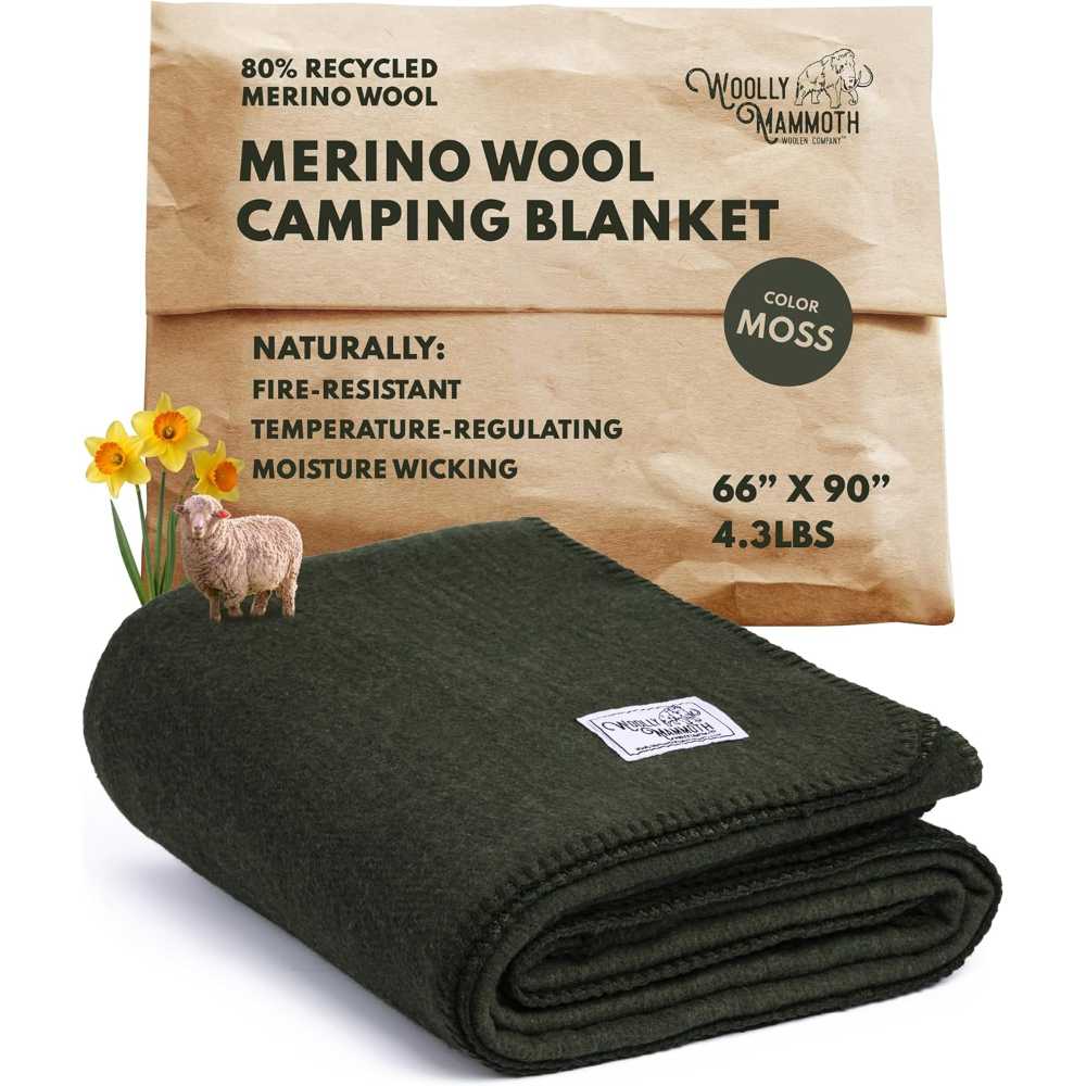 Woolly Mammoth Woolen Company 80% Merino Wool Camping Blanket (66" x 90")