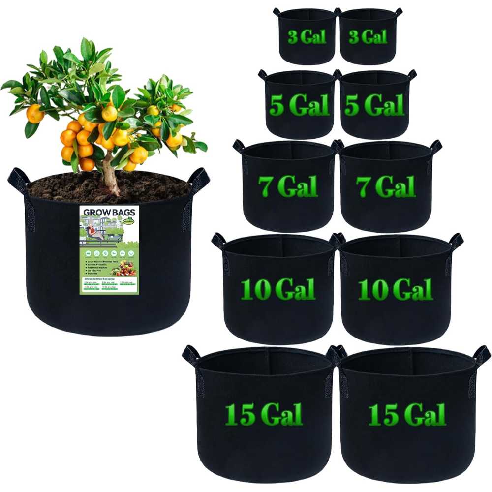 10-Pack Kopotma Fabric Grow Bags Variety Pack (3 to 15 Gallons)