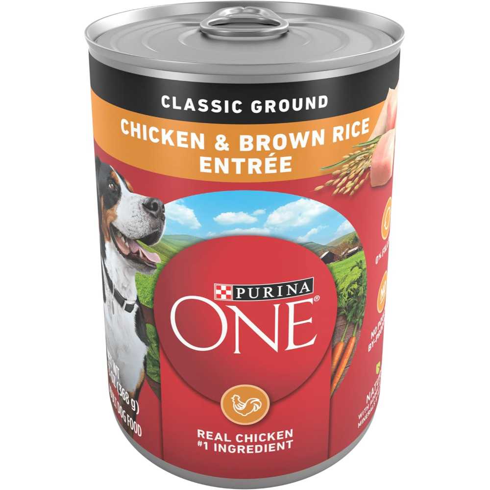 12-Pack Purina ONE Classic Ground Chicken & Brown Rice Canned Dog Food, 13 oz.