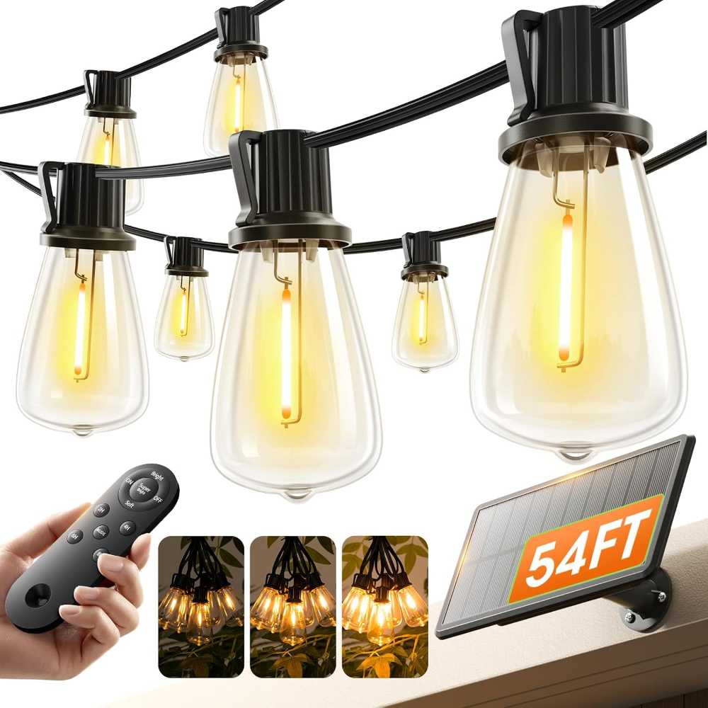 KYY 54' Solar 15-Bulb Waterproof String Lights w/ Remote Control