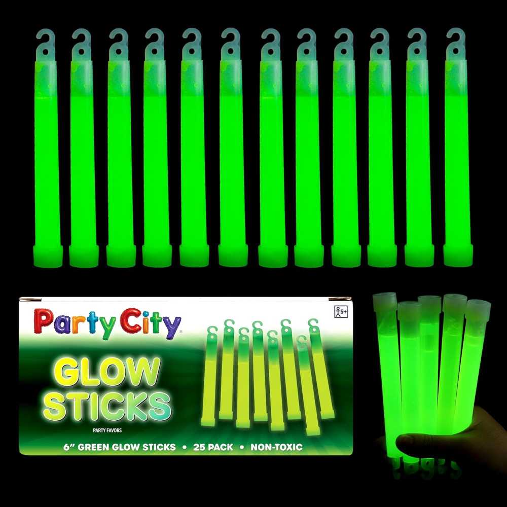 25-Pack Party City 6" Green Camping/Survival Glow Sticks