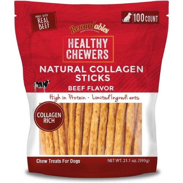 100-Pack Rewardables Healthy Chewers Natural Collagen & Beef Sticks for Dogs