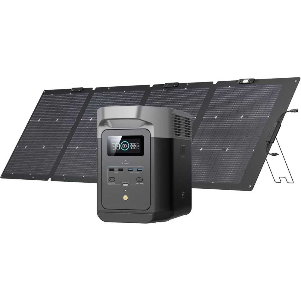Ecoflow Delta 2 1800W/1024Wh LiFePO4 Power Station + 220W Bifacial Solar Panel