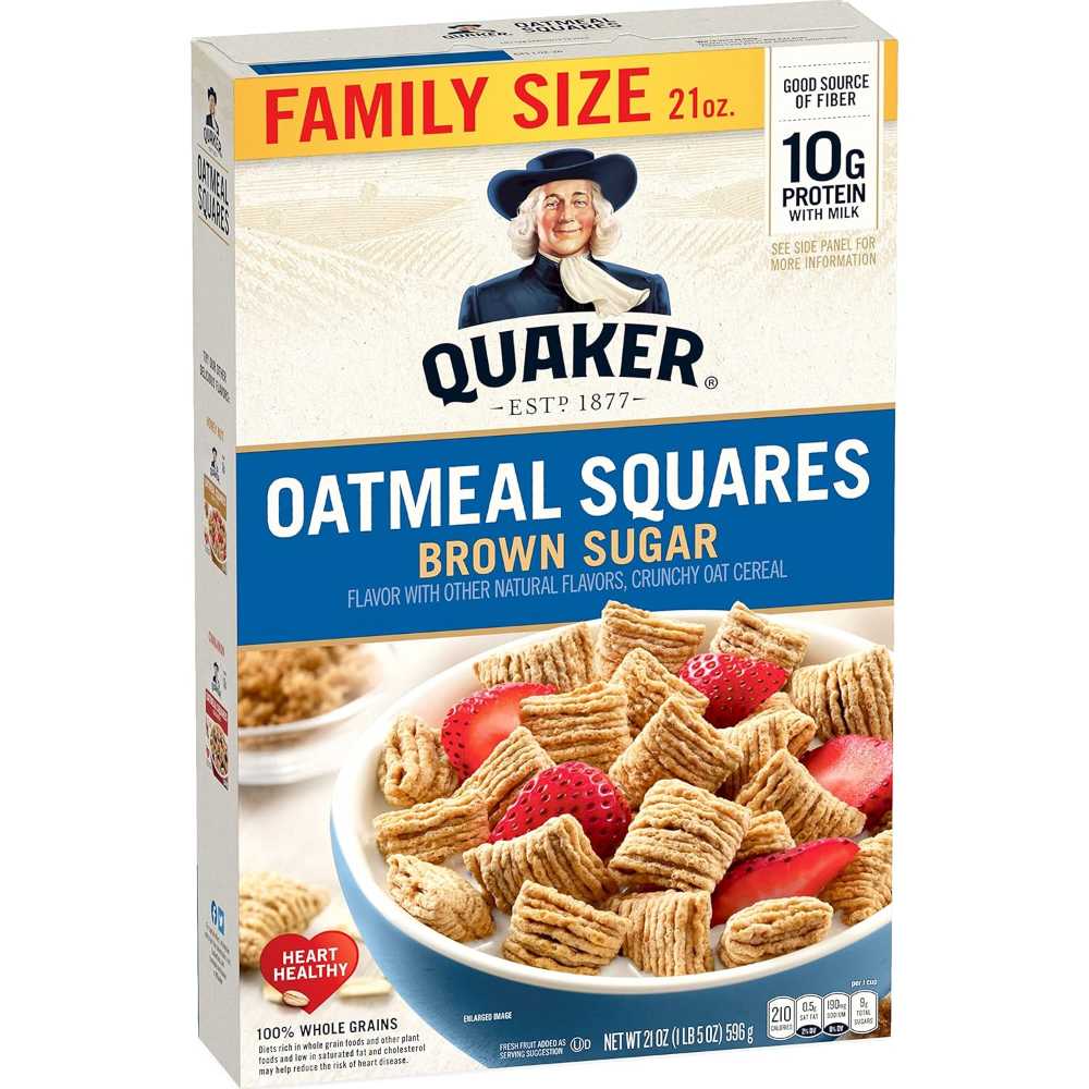 Quaker Brown Sugar Oatmeal Squares Cereal, Family Size 21 oz.