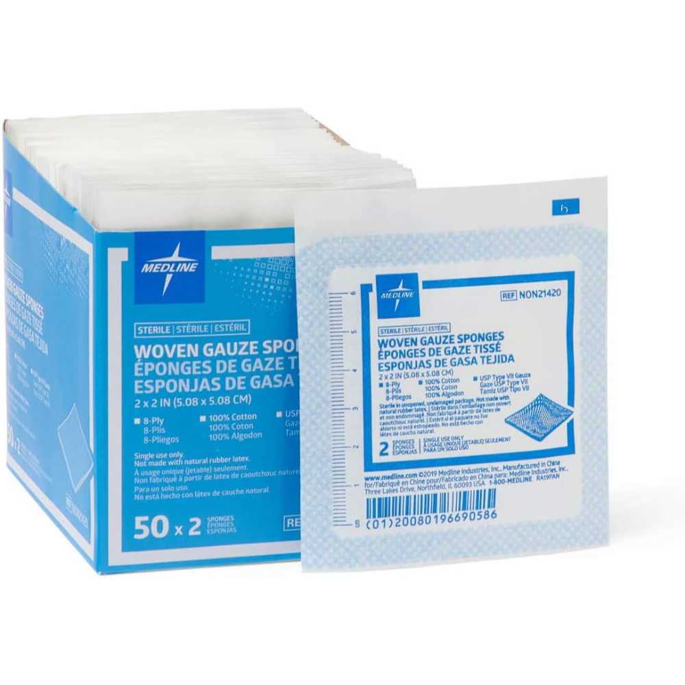 Select Regions: 100-Pack Medline 8-Ply USP Type VII Gauze Sponges (2" x 2")