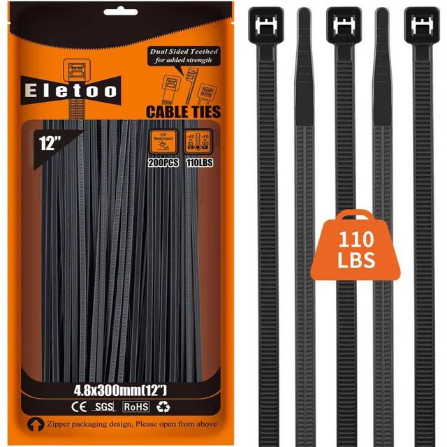 200-Pack Eletoo 12" 110 lb. Zip Ties