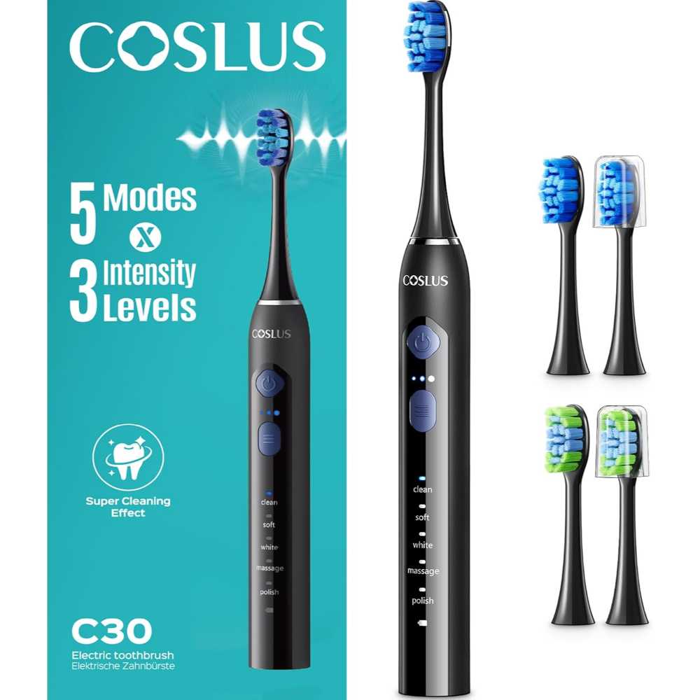 2-Pack Coslus Sonic Electric Toothbrush w/ 4x Replacement Heads