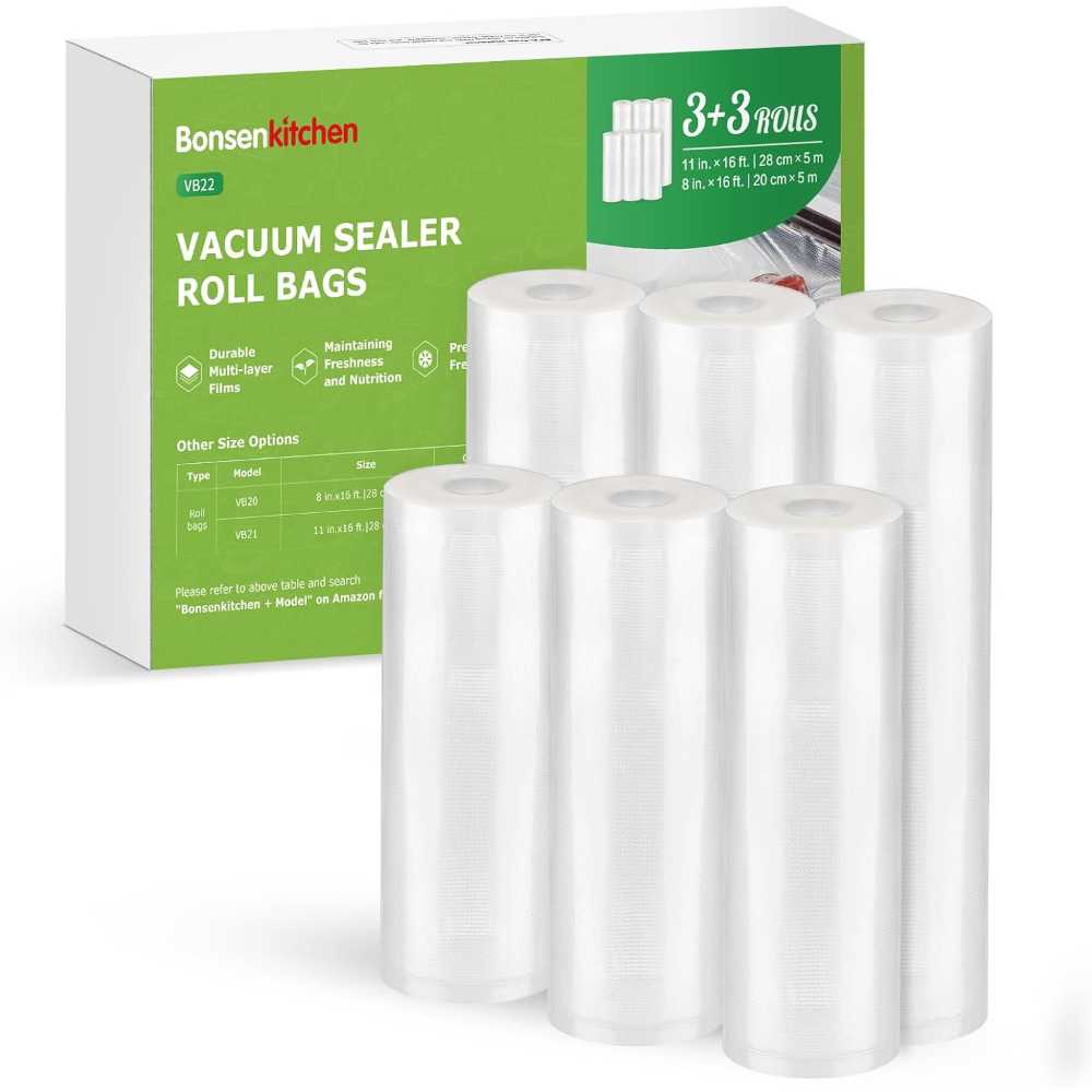 Prime Members: 6-Pack Bonsenkitchen Vacuum Sealer Bag Rolls (11" x 16' + 8" x 16')