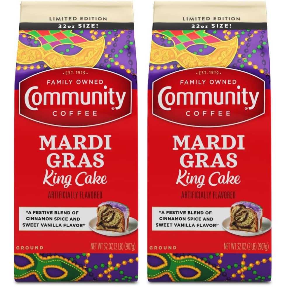 2-Pack Community Coffee Medium Roast Ground Coffee, 32 oz. (Mardi Gras King Cake)